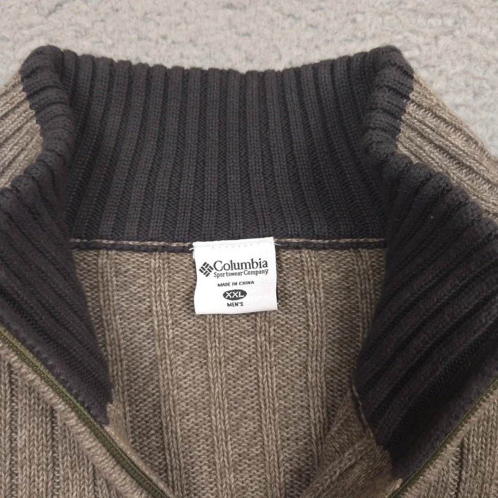Columbia‎ Sweater Mens 2XL Brown Blue Half Zip Pullover Cotton Striped Outdoors